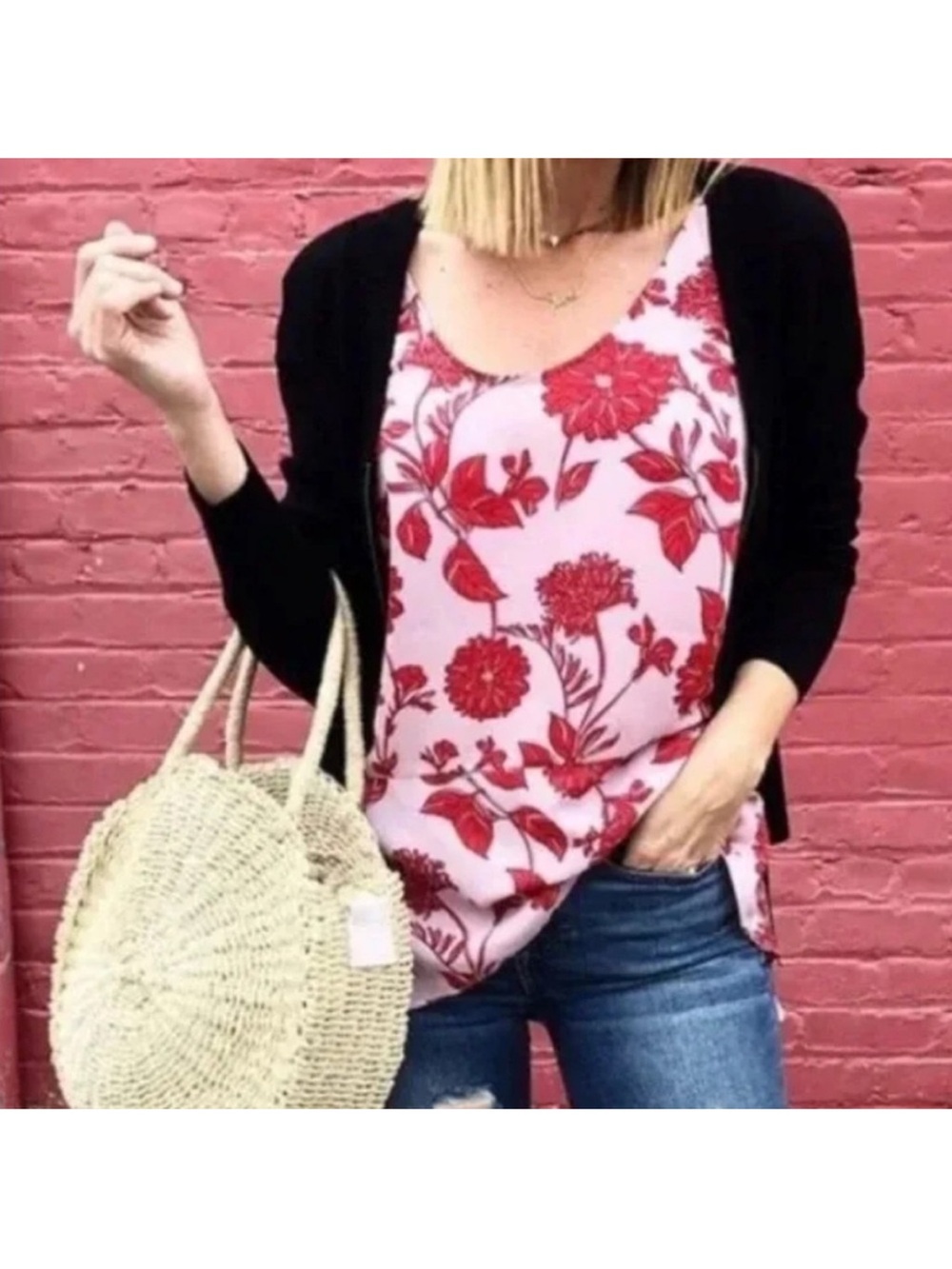 CAbi #5533 Red Adore Floral Camisole Top